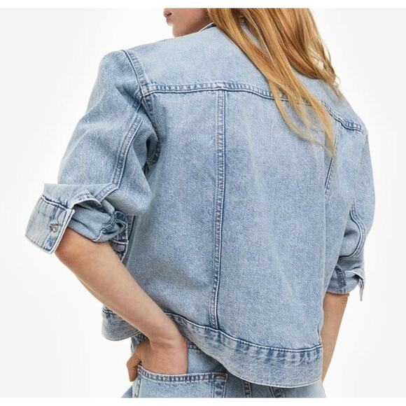 H&M Distressed Short Light Denim Jean Moto Jacket Size 10 - Picture 8 of 8